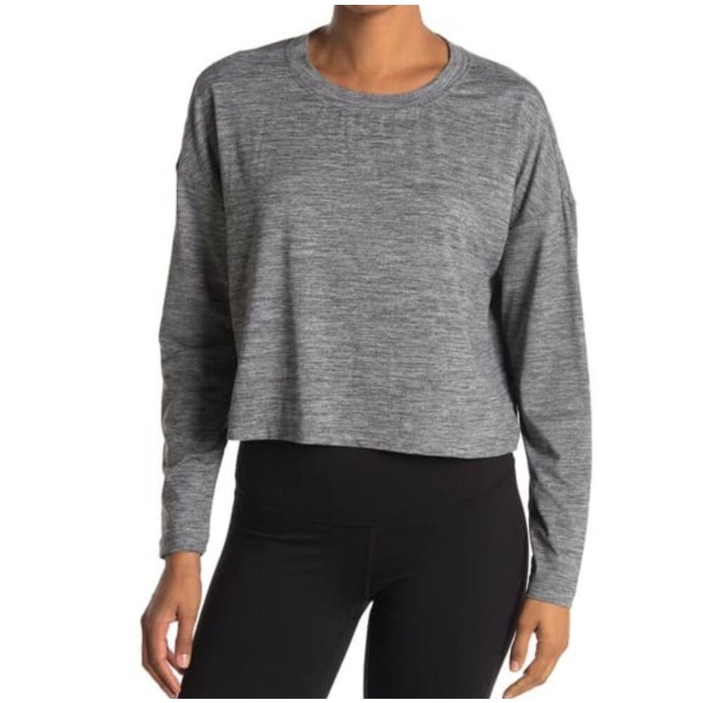 Zella Active Cropped Long Sleeve Top Heather Gray XS